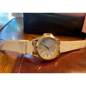 Women's 36mm Gold one Charming Charlie Watch with White Poly Band